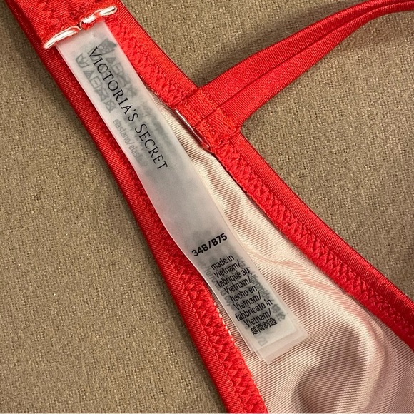 Victoria’s Secret Bling Rhinestone Logo Straps Push Up Bikini Top Red Sz 34B NWT - Picture 7 of 11